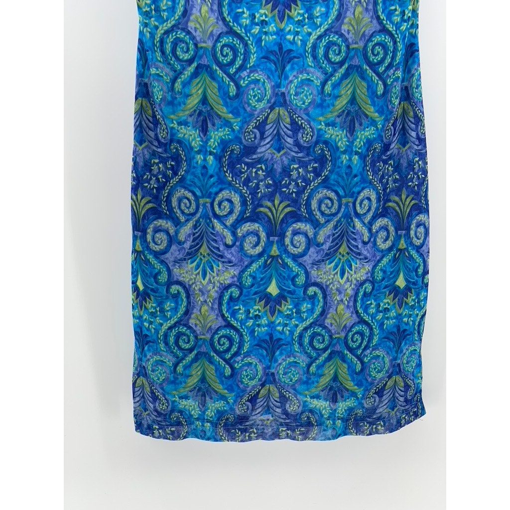CITY STUDIO Women's Blue Mesh Paisley Straight-Neck Bodycon Mini Dress SZ S