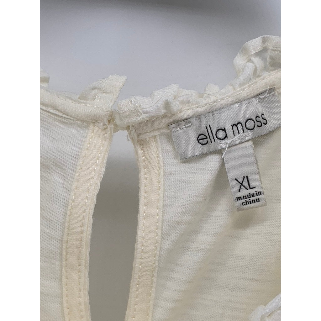 ELLA MOSS Women's Cream Lace Ruffle Trim Short Sleeve Top SZ XL