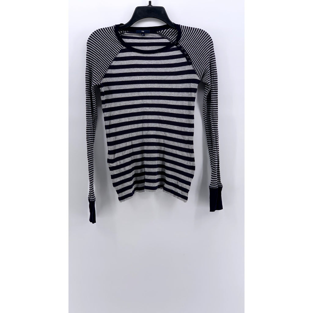 GAP Women's Navy-White Striped Ribbed Long Sleeve Top SZ XS