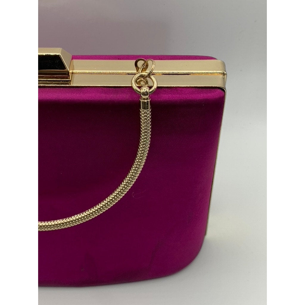 UNBRANDED Women's Purple Satin Boxy Snap Button Removable Strap Clutch Bag