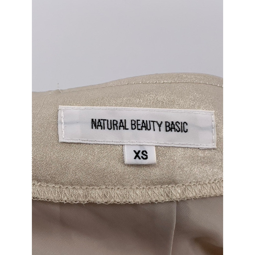 NATURAL BEAUTY BASIC Women’s Beige Shiny Lightweight A-Line Midi Skirt SZ XS