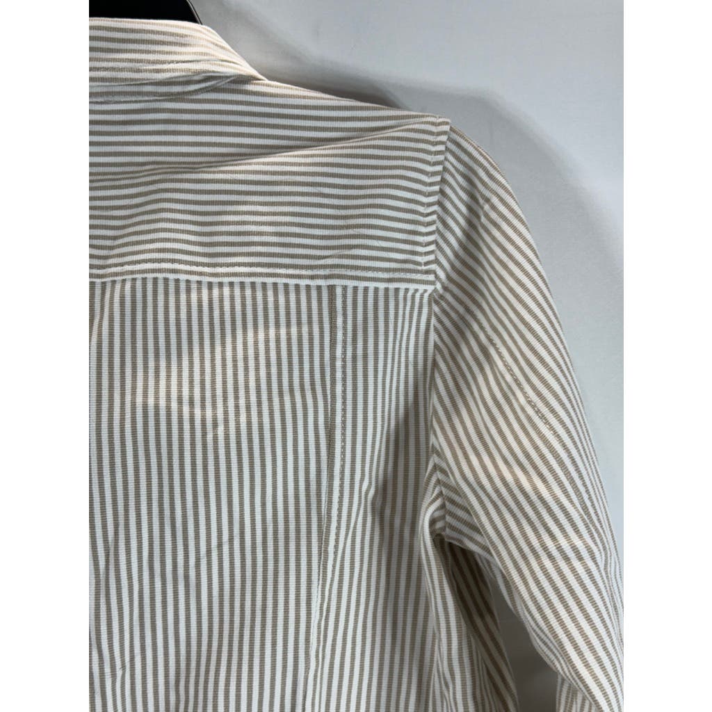 MARELLA SPORT Women's Button Down Striped Tan/White Shirt Jacket SZ 10 US