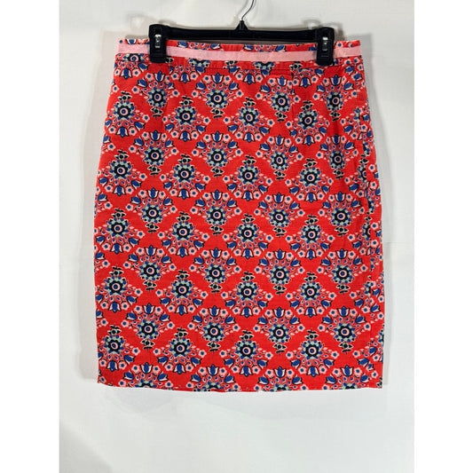 BODEN Women's Red/Blue Pop Floral Bouquet Print Knee Length Pencil Skirt SZ 10R