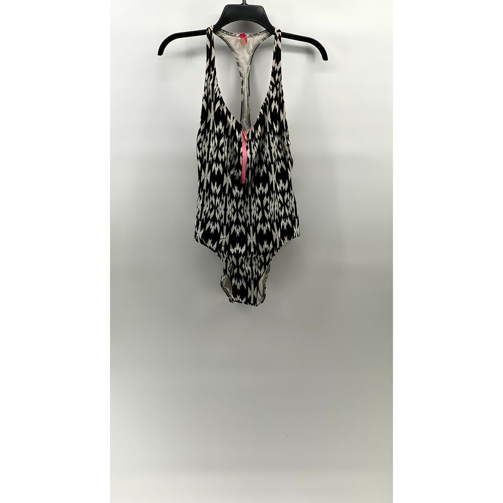 VICTORIA SECRET Women's Black-White Half-Zip Racer-Back One-Piece Swimsuit SZ M