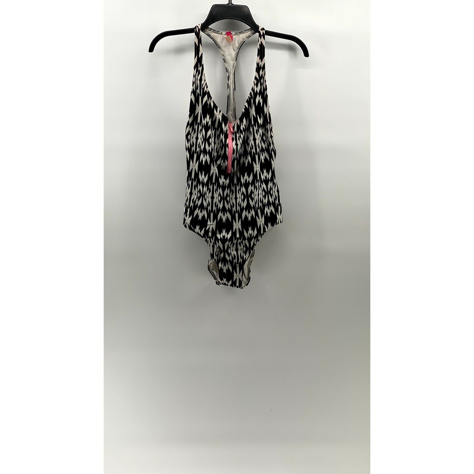 VICTORIA SECRET Women's Black-White Half-Zip Racer-Back One-Piece Swimsuit SZ M