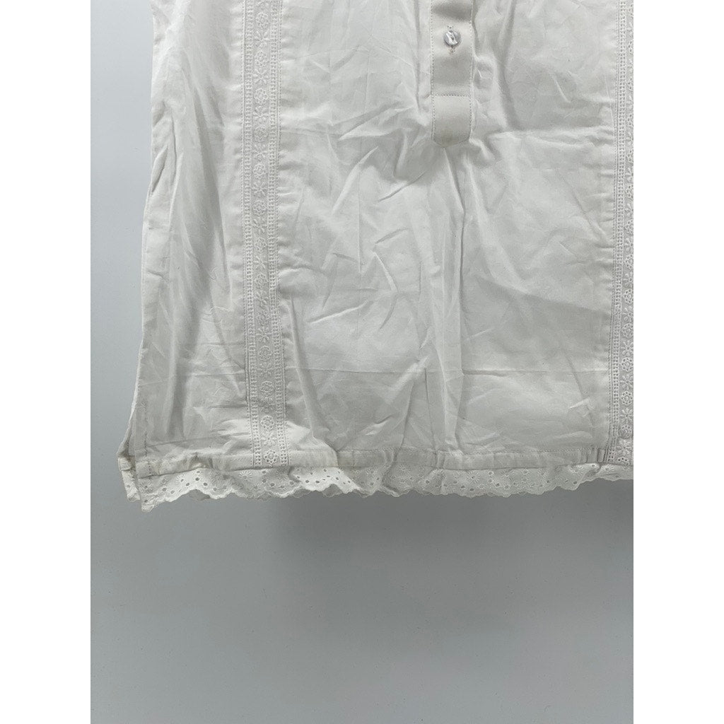 UNBRANDED Women's White Crewneck Sleeveless Eyelet Floral Trim Top SZ S