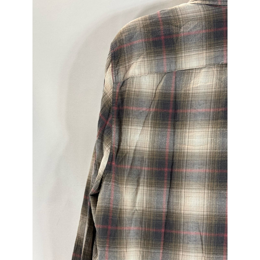 ABERCROMBIIE & FITCH Men's Brown Plaid Button-Up Long Sleeve Shirt SZ L