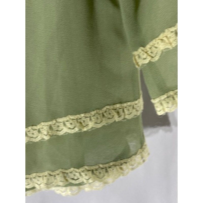 STARING AT STARS Women's Green Embroidered Lace-Trim Sheer Keyhole Top SZ XS