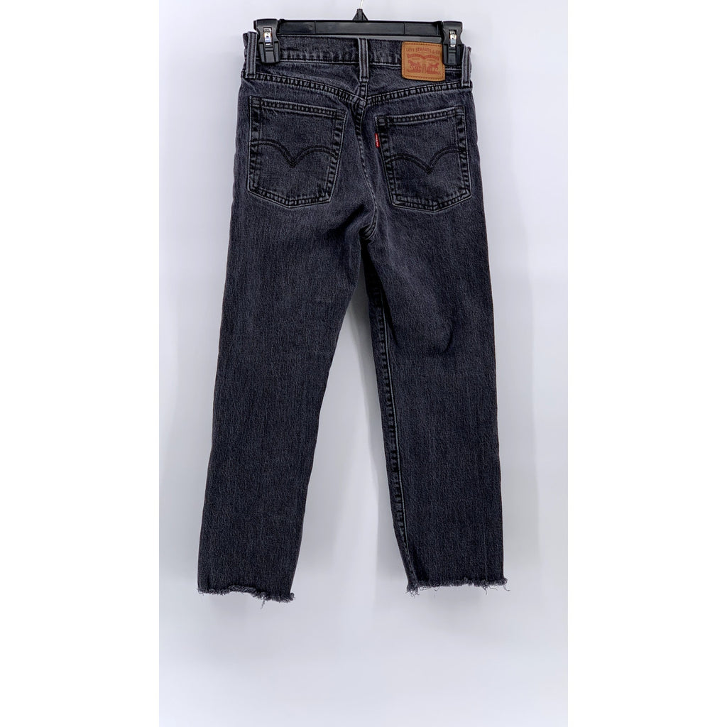 LEVI'S Women's Black Denim Wedgie Straight Frayed Button-Fly Jeans SZ 25