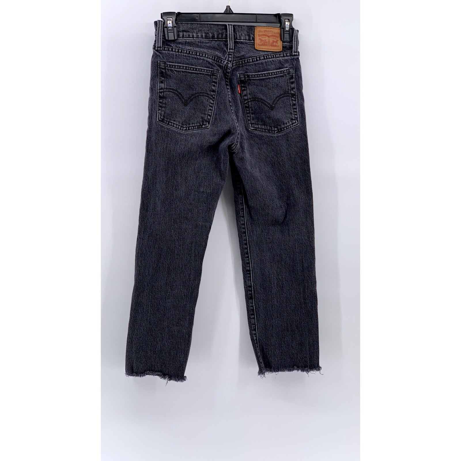 LEVI'S Women's Black Denim Wedgie Straight Frayed Button-Fly Jeans SZ 25