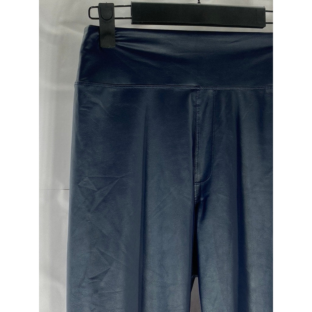 OFFLINE By AERIE Women's Blue Solid Faux-Leather High-Rise Fitted Leggings SZ M