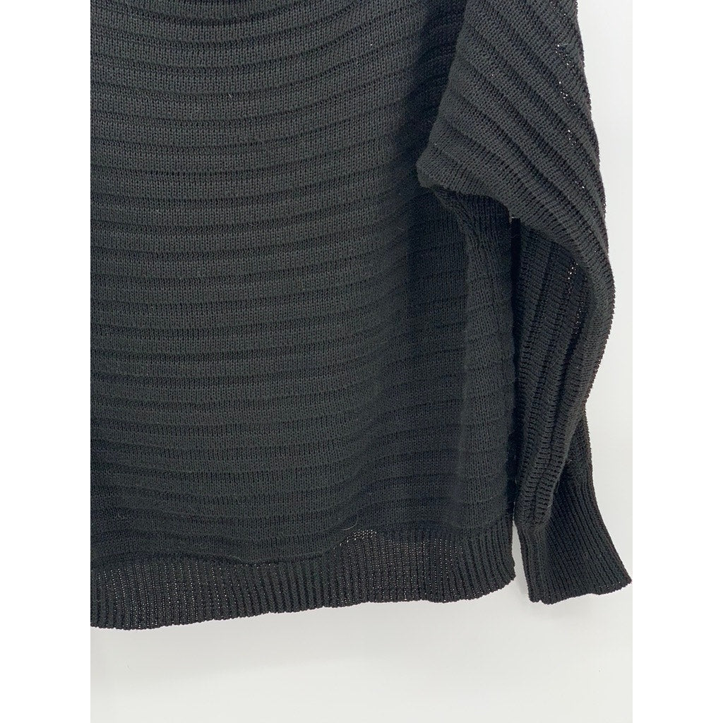 UNBRANDED Women's Black Knit Ribbed Boat-Neck Sweater SZ L