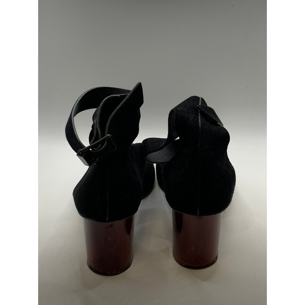 ZERO + MARIA CORNEJO Women's Black Leather Ankle Strap Heeled Sandals SZ 40(9)