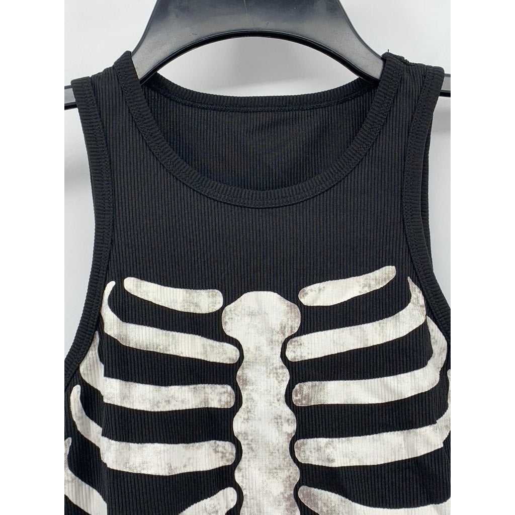 SHEIN Women's Black-White Skeleton Crewneck Sleeveless Cropped Tank SZ M