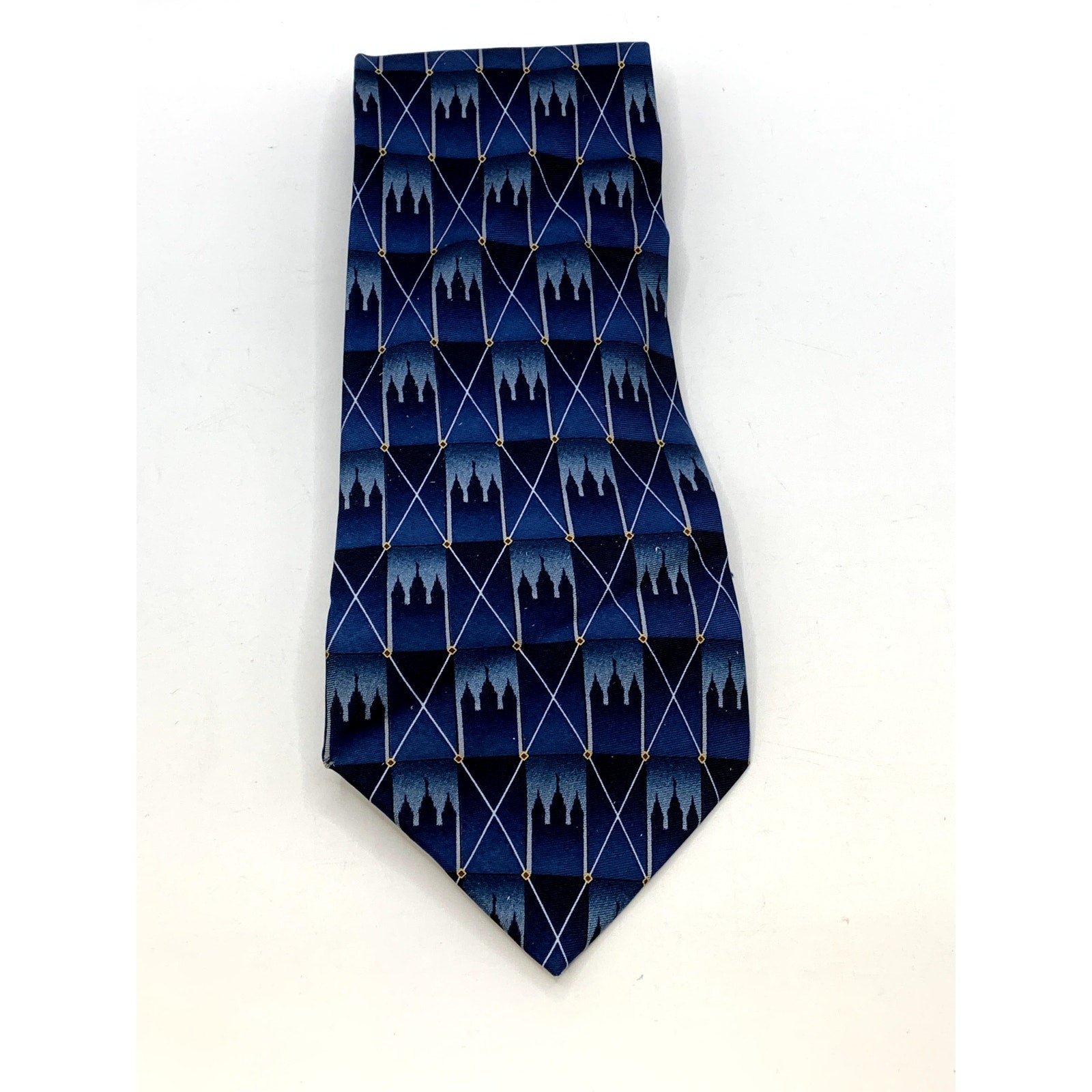 EAGLE NECKWEAR Men's Navy Blue Castle Design Abstract Regular Tie