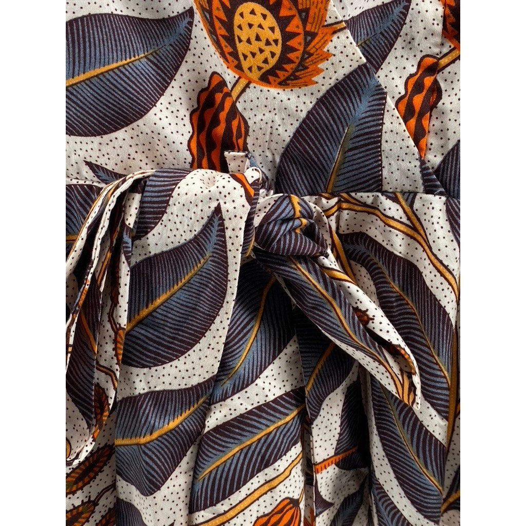 UNBRANDED Women's Brown Floral Print V-Neck Faux-Wrap Short Sleeve Top SZ S