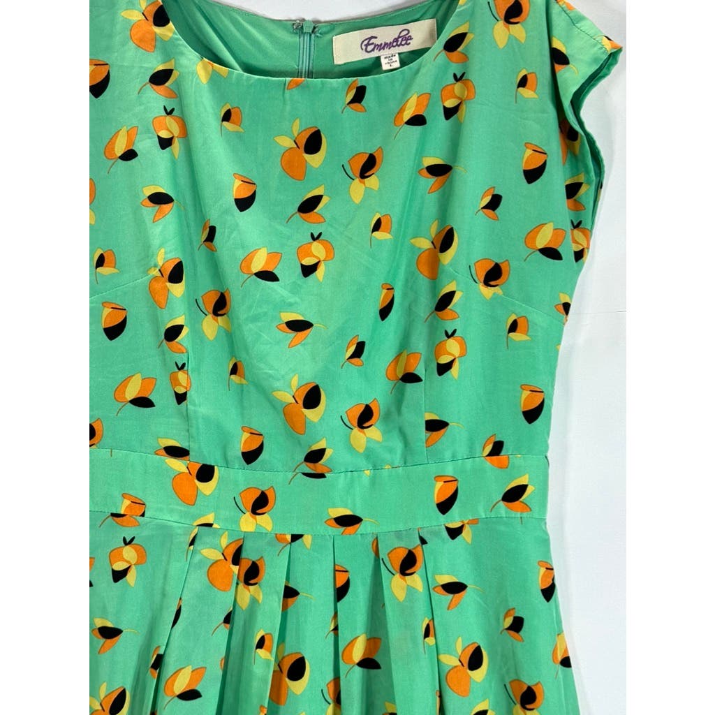 EMMELEE FRANCESCA Women's Green Floral Print Pleated Skirt Mini Dress SZ L