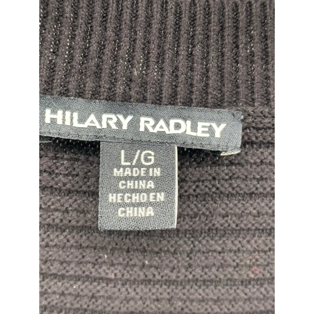 HILARY RADLEY Women's Black V-Neck Layered Ribbed Sweater SZ L