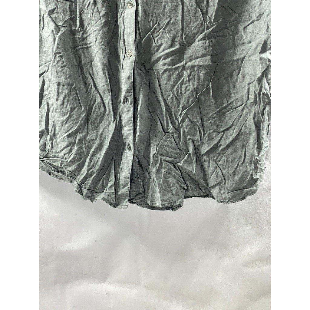 UNIQLO Women's Light Gray Short Sleeve Button-Up Relaxed Fit Top SZ M