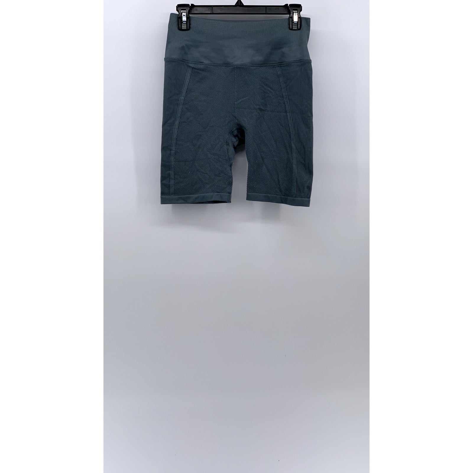 WILSON Women's Gray Ribbed Stretch Pull-On Seamless High-Rise Bike Shorts SZ L