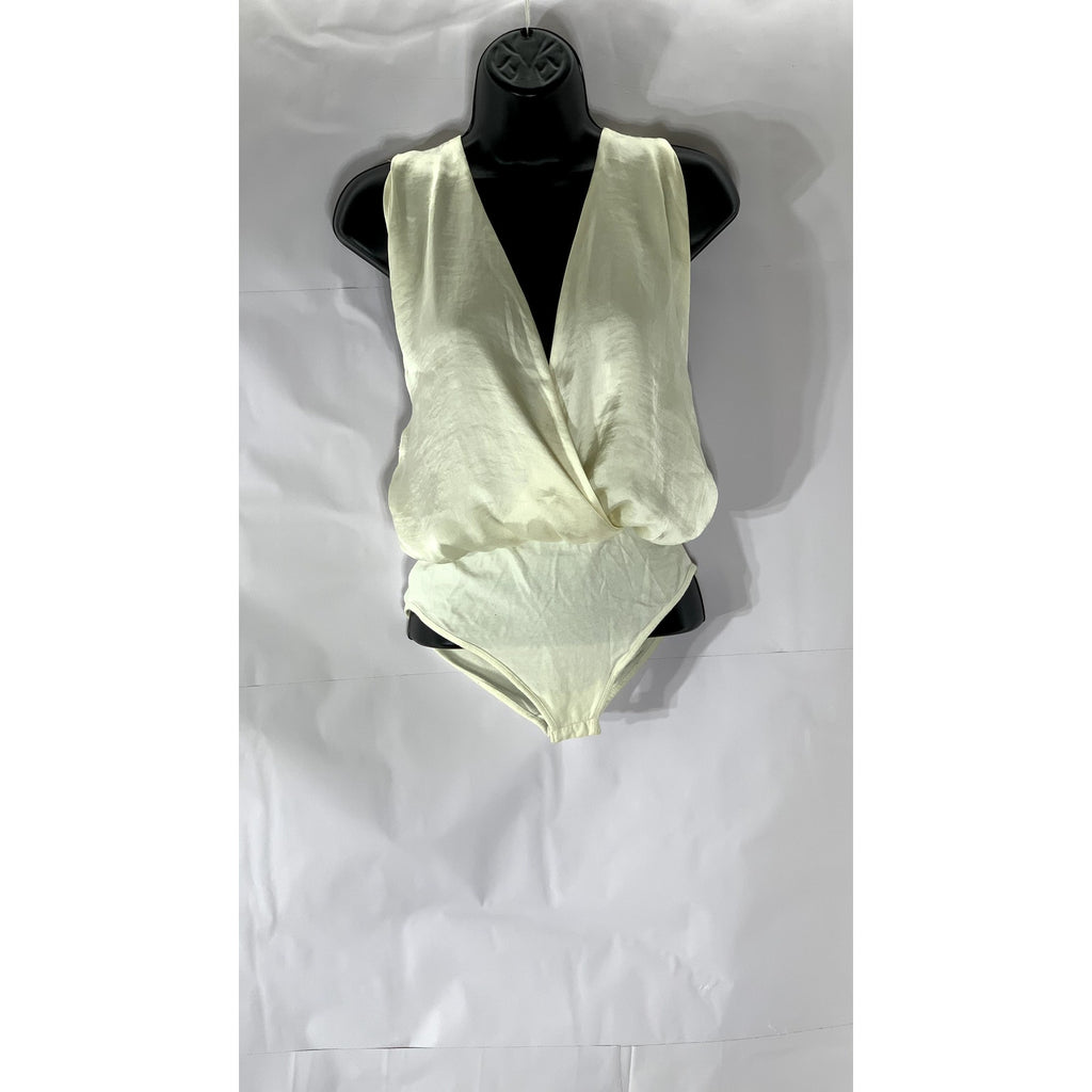 OUT FROM UNDER Women's Cream Surplice V-Neck Sleeveless Halter Bodysuit SZ M