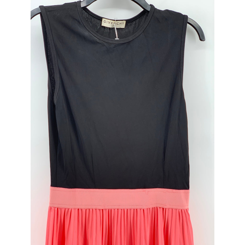 GIVENCHY Women’s Black-Pink Pleated Sleeveless Crewneck Maxi Dress SZ M
