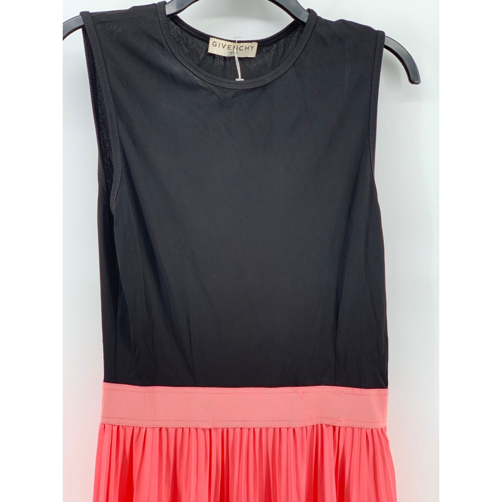 GIVENCHY Women’s Black-Pink Pleated Sleeveless Crewneck Maxi Dress SZ M