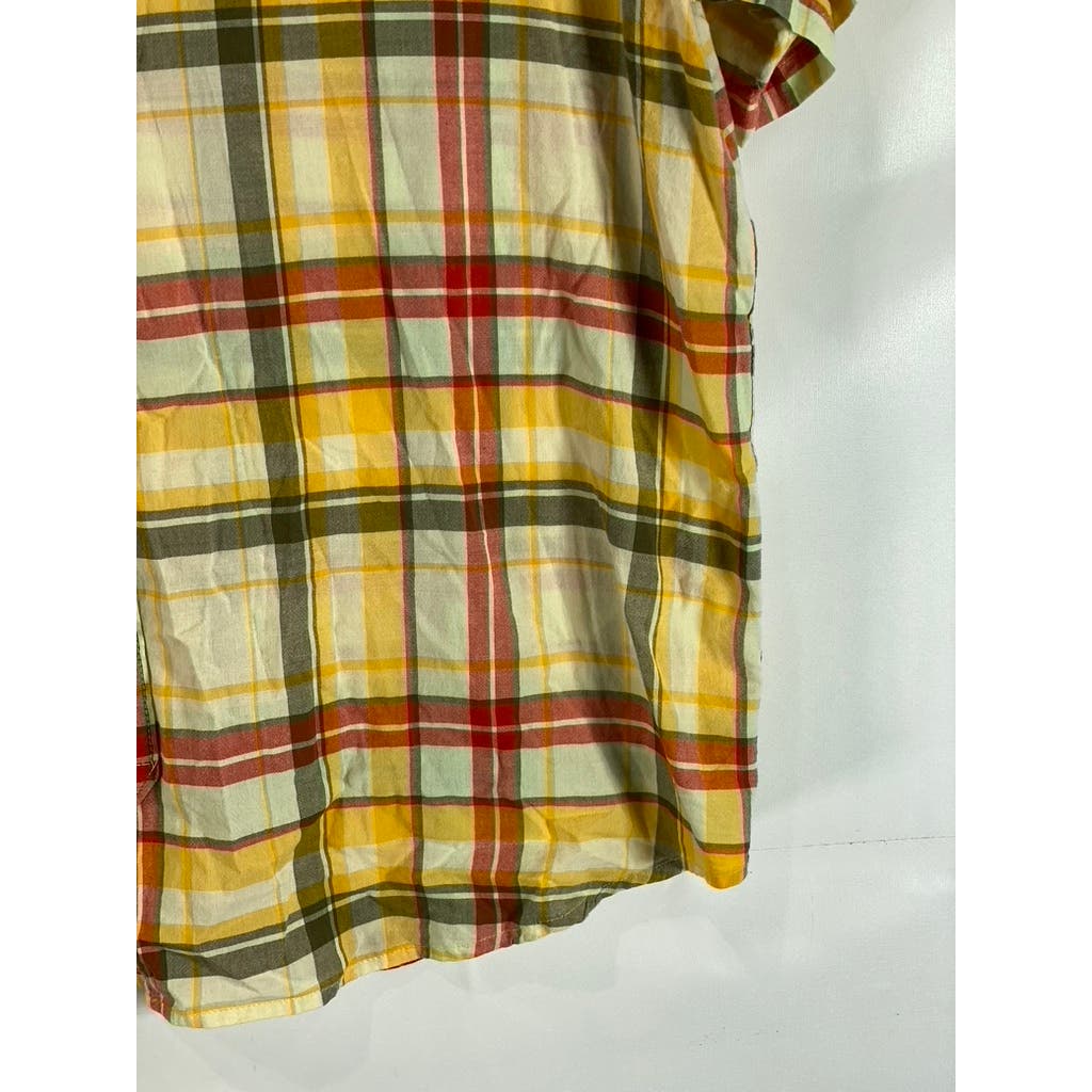 WOOLRICH Men's Yellow/Red Plaid Modern Short Sleeve Button-Up Shirt SZ XL