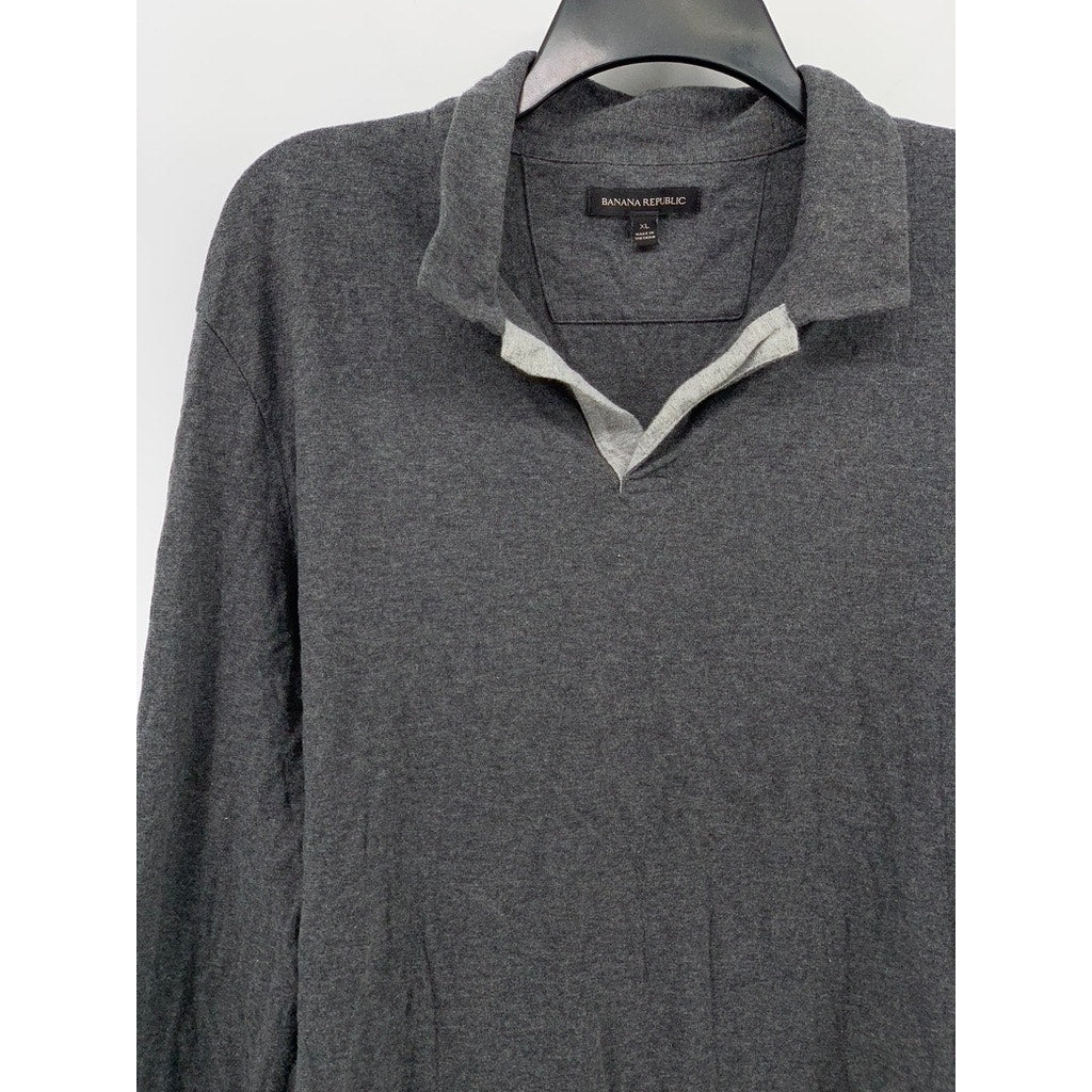 BANANA REPUBLIC Men's Charcoal Gray Long Sleeve Cotton-Wool Polo Shirt SZ XL