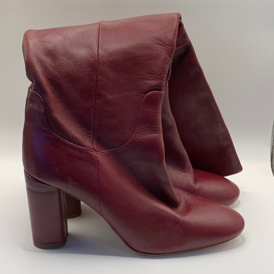 ZARA BASIC COLLECTION Women's Burgundy Leather Knee-High Heeled Boots SZ 39(US8)