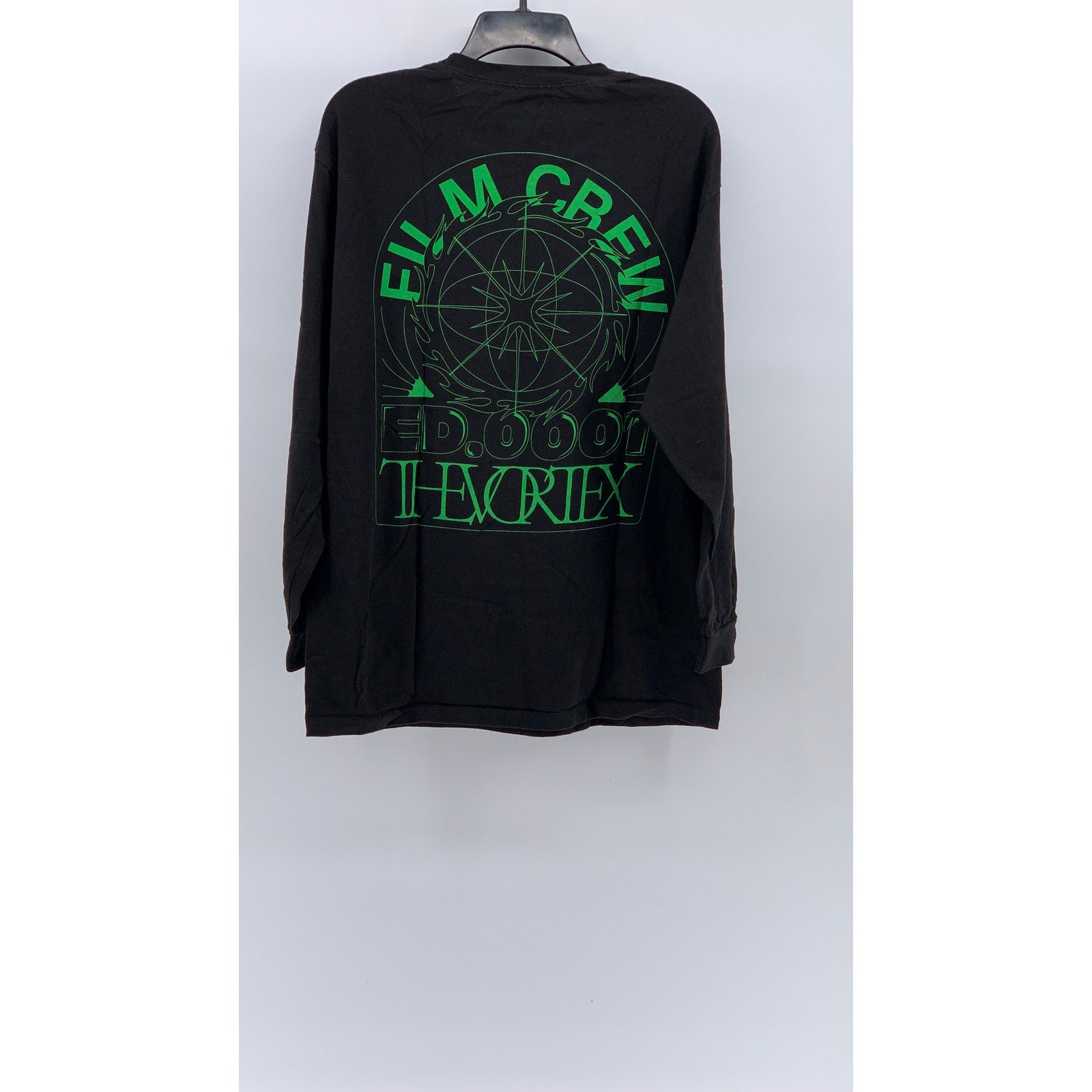 ALSTYLE Men's Black-Green Film Crew Logo Long Sleeve Classic T-Shirt SZ L