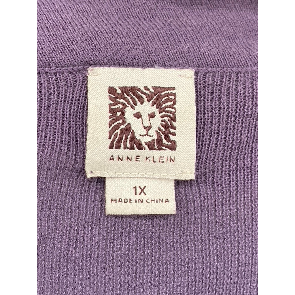 ANNE KLEIN Women's Plus Plum Ruffle Trim Cardigan SZ 1X