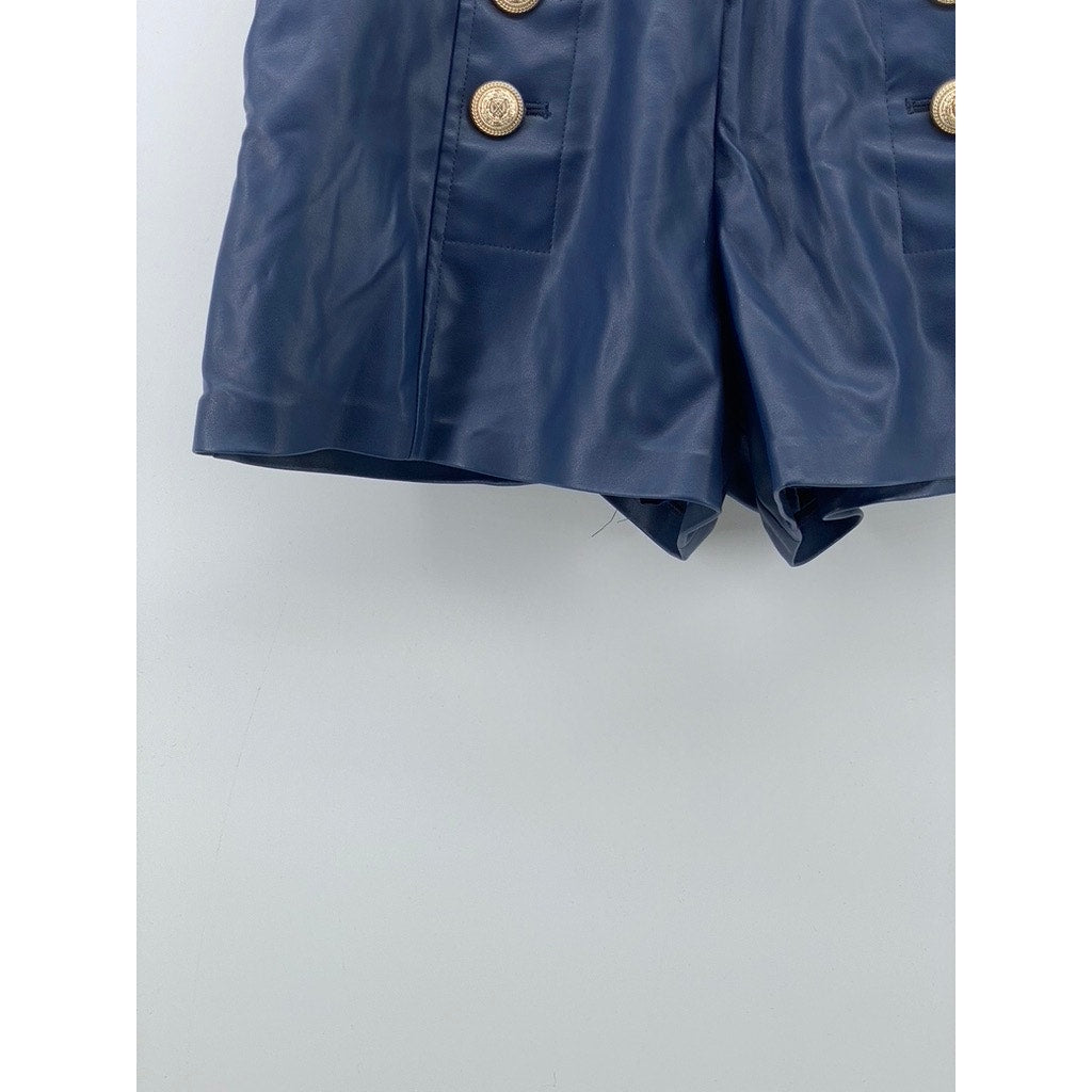 GENERATION LOVE Women's Dark Blue Lambert Button-Front Faux Leather Shorts SZ 2