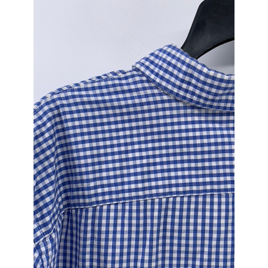 BANANA REPUBLIC Women's Blue Gingham Camden Fit Button-Up Shirt SZ L