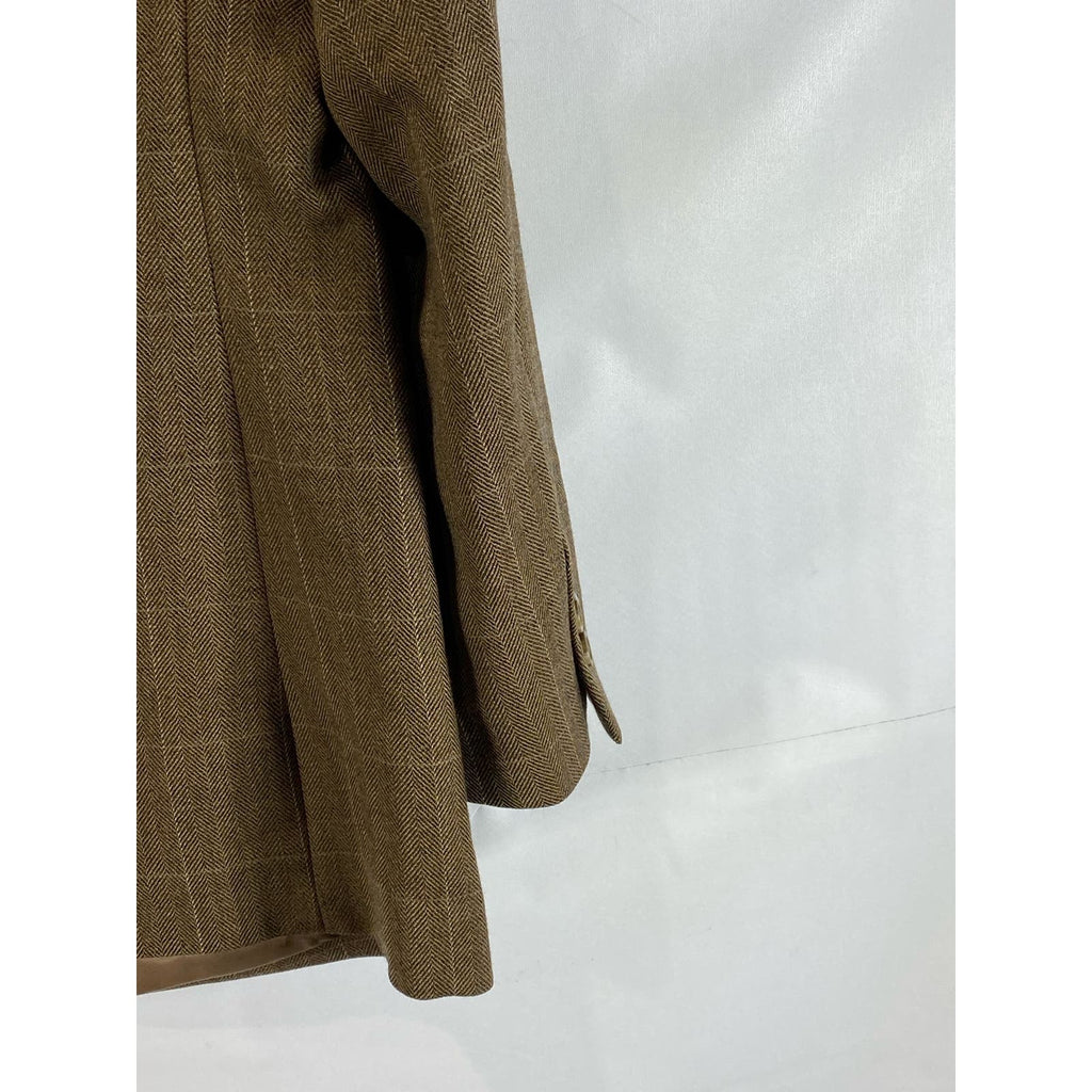 LAUREN RALPH LAUREN Men's Brown Windowpane Wool Two-Button Short Blazer SZ 42S