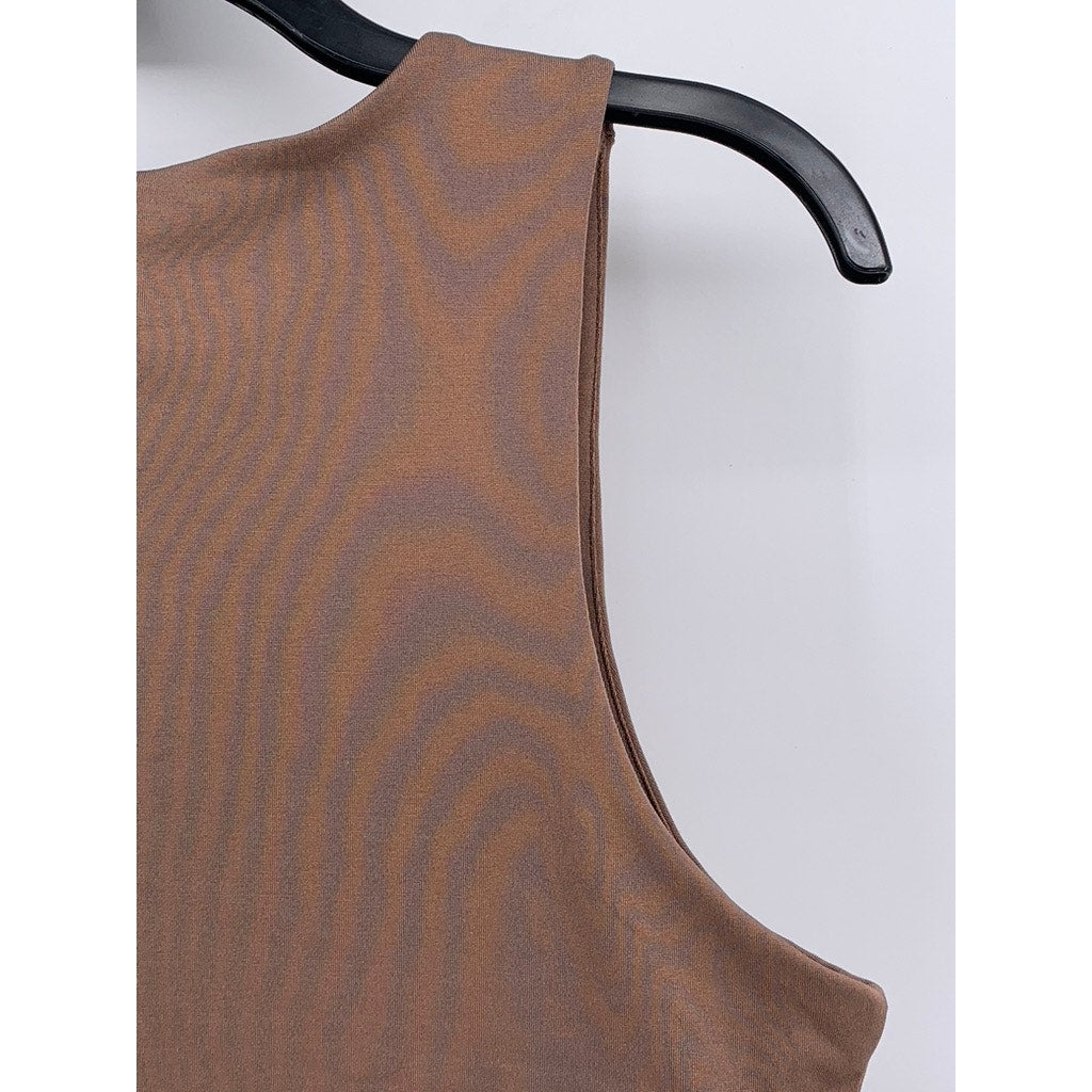 ALMOST FAMOUS Women's Brown Scoop-Neck Sleeveless Crop Top SZ L