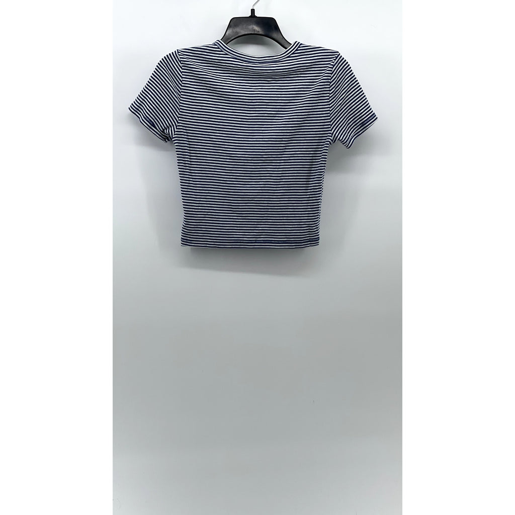 AMERICAN EAGLE Women's Blue-White Crewneck Short Sleeve Casual Crewneck Top SZ M