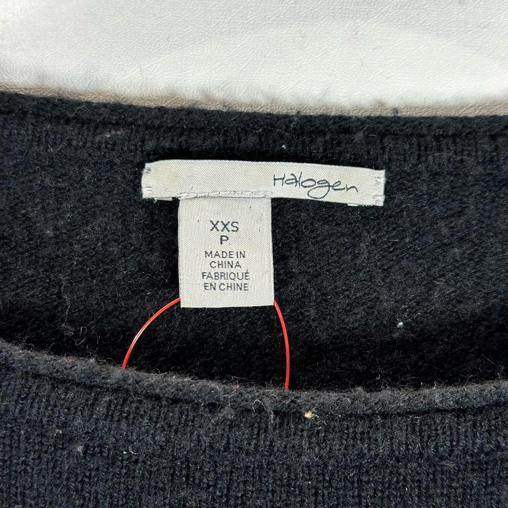 HALOGEN Women's Solid Black Wool/Cashmere Crewneck Round Split-Hem Sweater SZ2XS