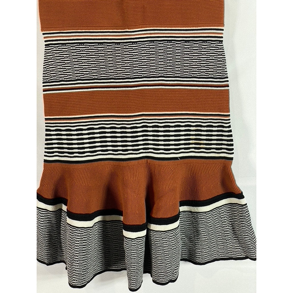 SANDRO PARIS Women's Knit Ribbed Brown/Black Sleeveless Knee Length Dress SZ M
