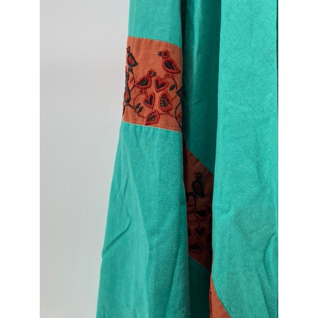 SANDEZE ROBERTS Women's Aqua Blue Embroidered Vintage Swing Midi Skirt SZ 16