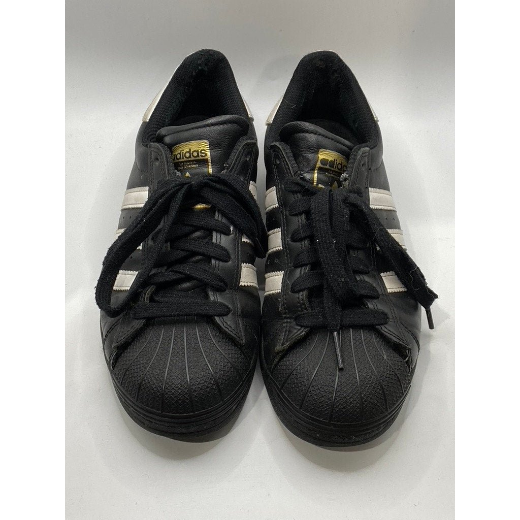 ADIDAS Men's Black Leather 3-Stripe Superstar II Lace-Up Low Top Sneakers SZ 7