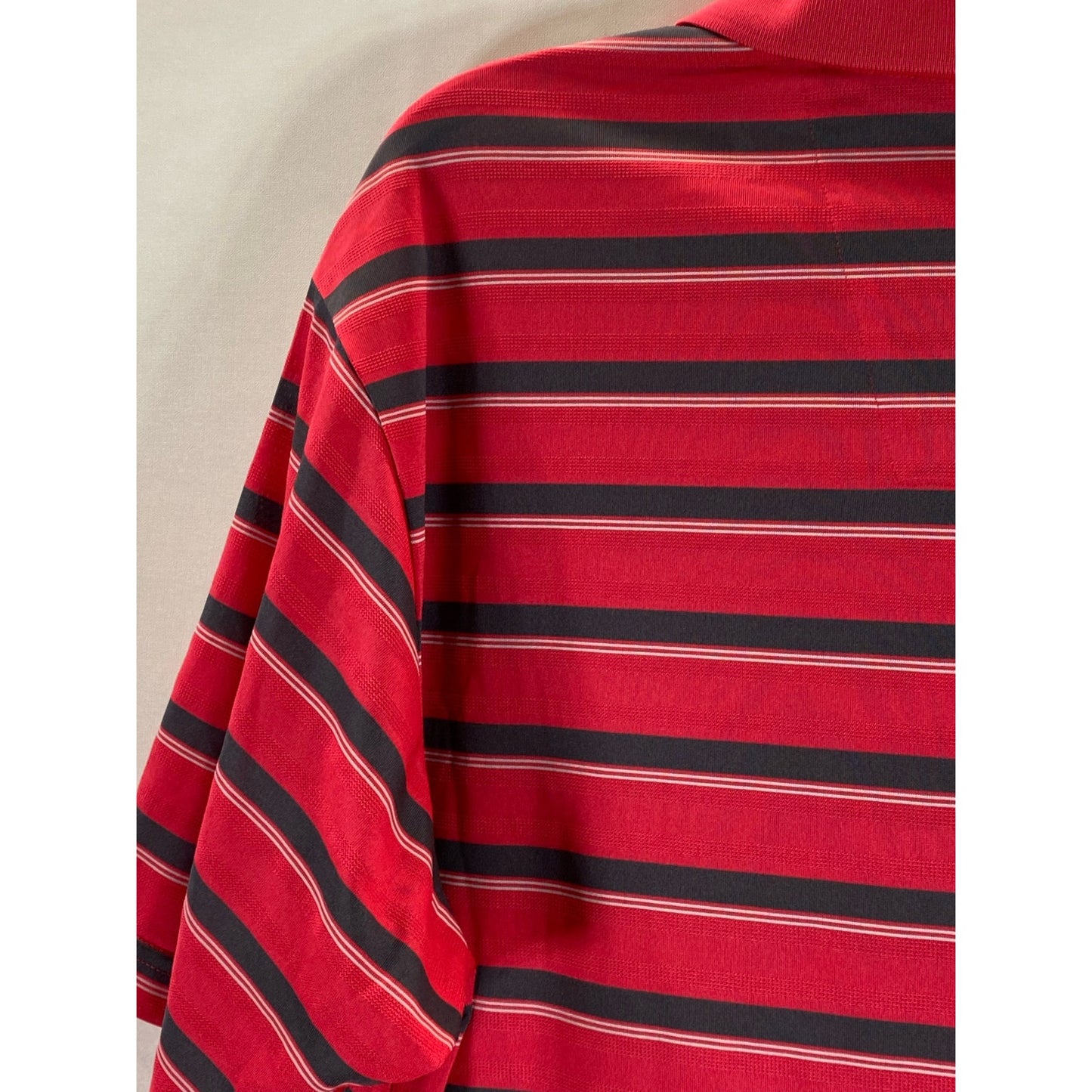 ADIDAS Men's Red Striped Climalite Regular-Fit Short Sleeve Polo SZ L