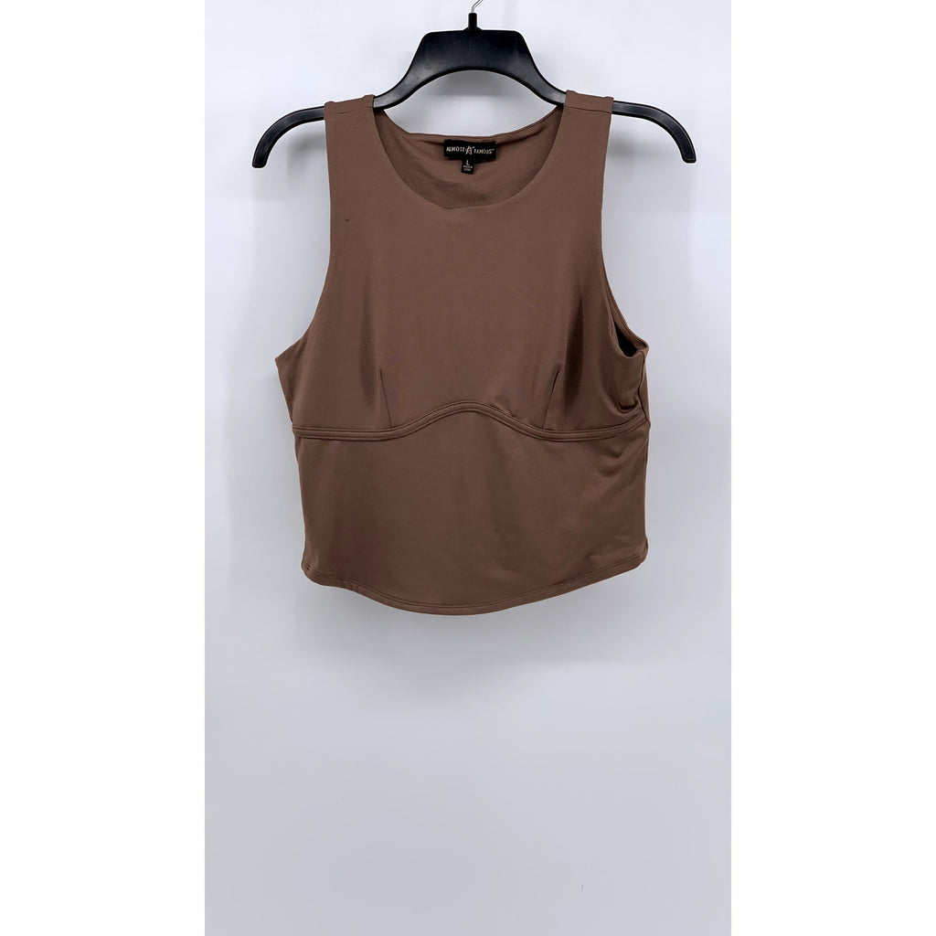 ALMOST FAMOUS Women's Brown Scoop-Neck Sleeveless Crop Top SZ L