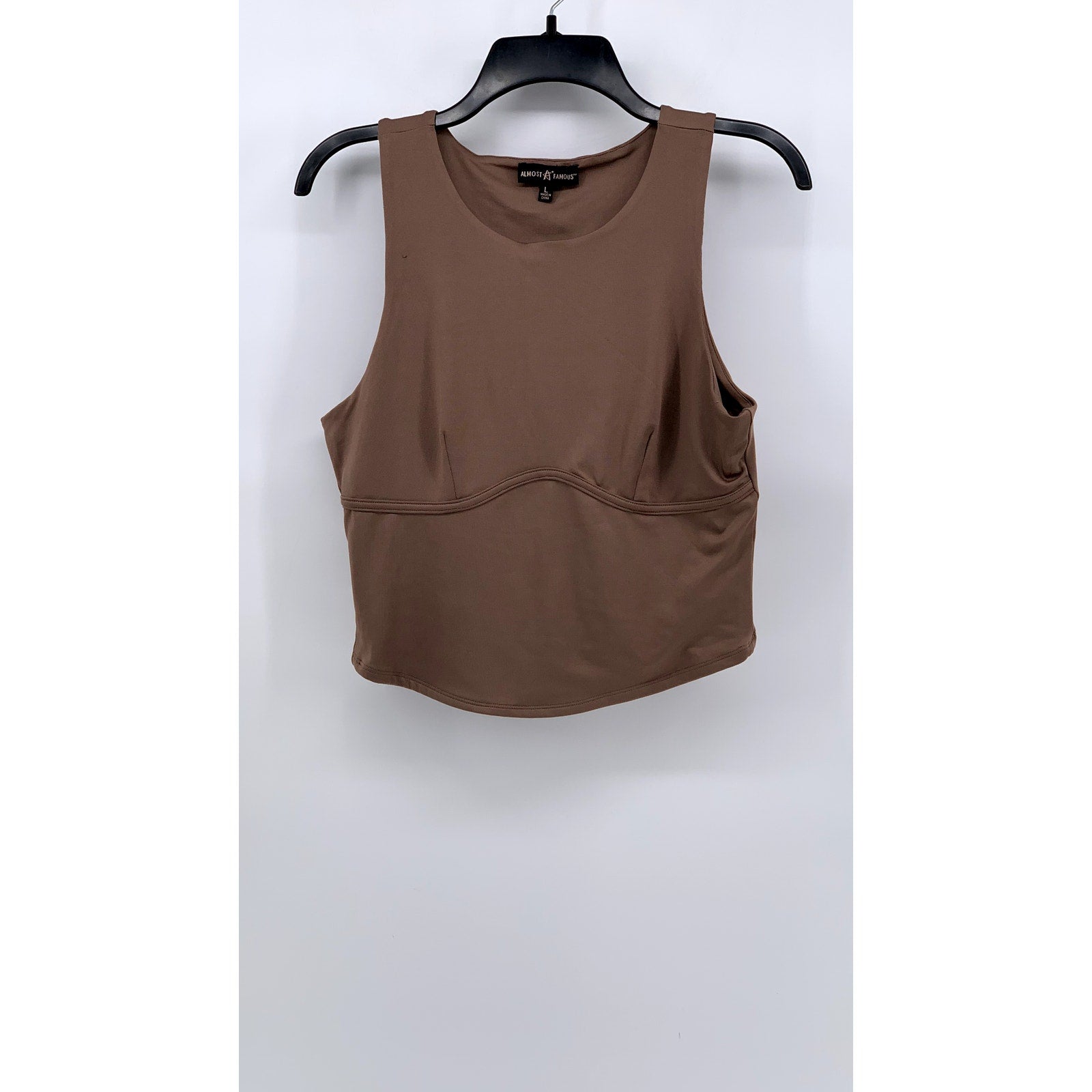 ALMOST FAMOUS Women's Brown Scoop-Neck Sleeveless Crop Top SZ L