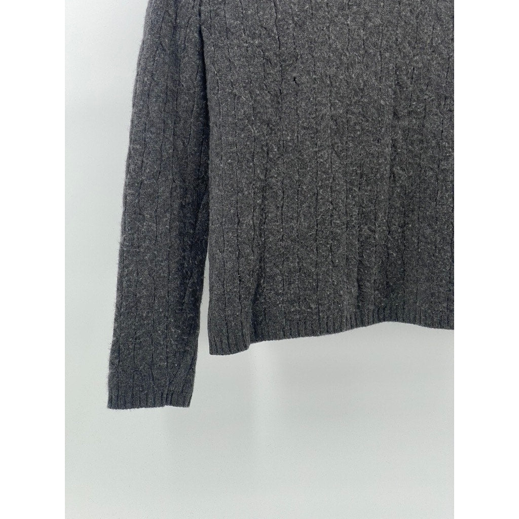 UNBRANDED Women’s Charcoal Cable Knit Long Sleeve V-Neck Pullover Sweater M