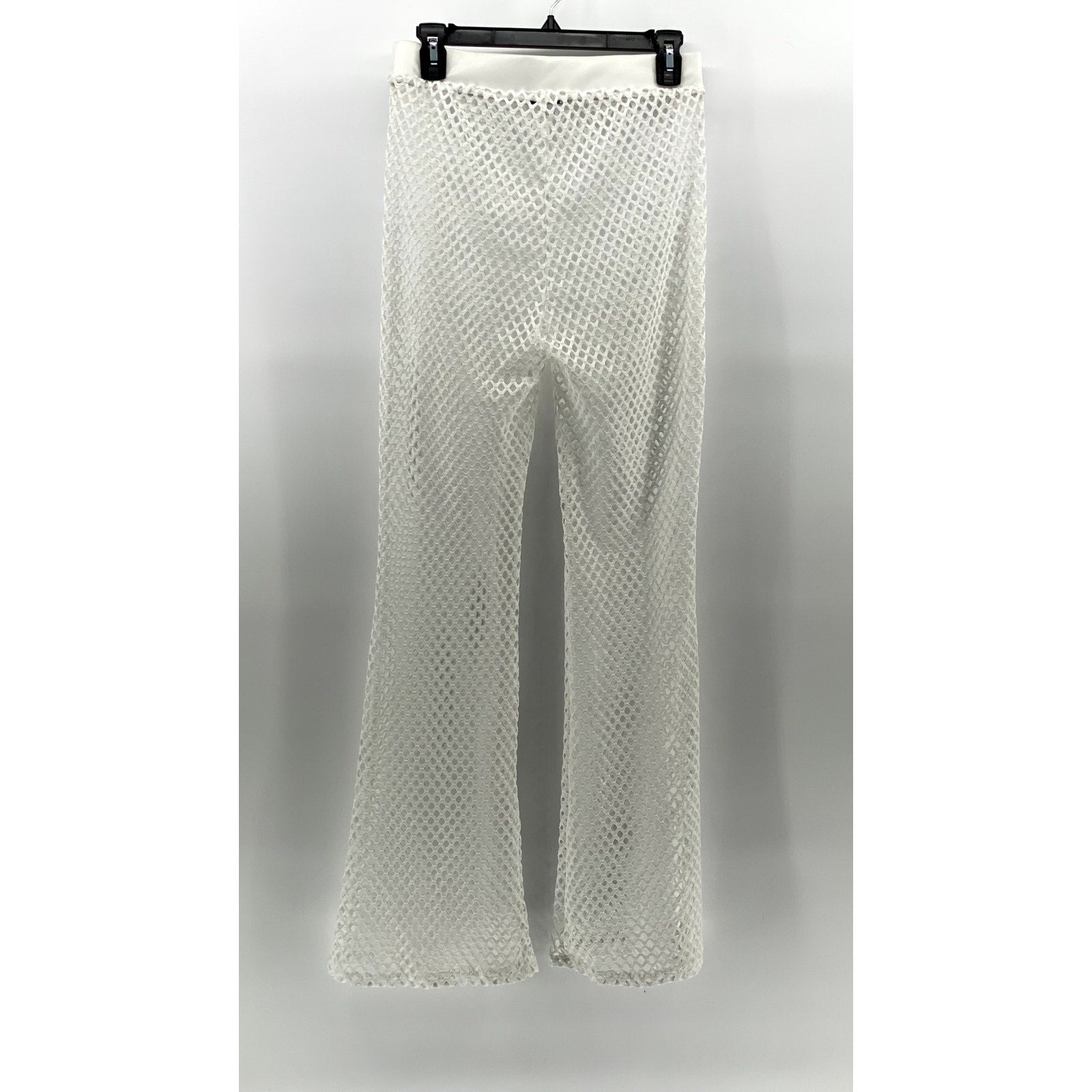 IRIS Women's White Diamond Mesh Pull-On Elastic Waist Wide-Leg Pant SZ M
