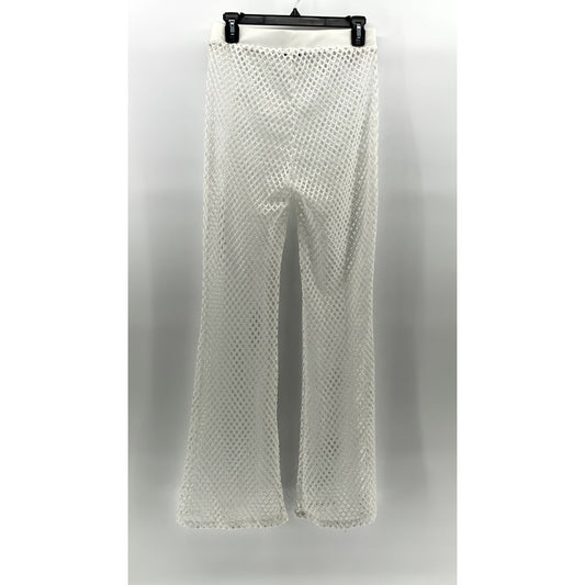 IRIS Women's White Diamond Mesh Pull-On Elastic Waist Wide-Leg Pant SZ M