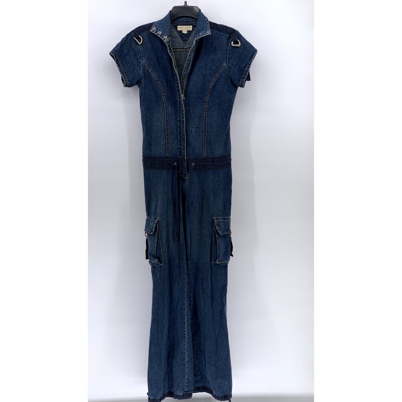 TOMMY JEANS Women’s Blue Denim Cargo Straight-Leg Jumpsuit SZ XS