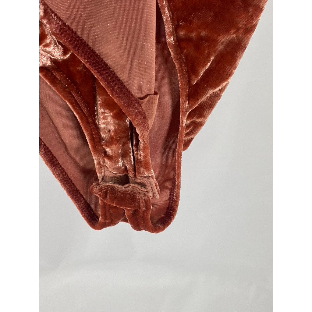 OUT FROM UNDER Women's Rust Velvet Keyhole Racerback Halter Bodysuit SZ L