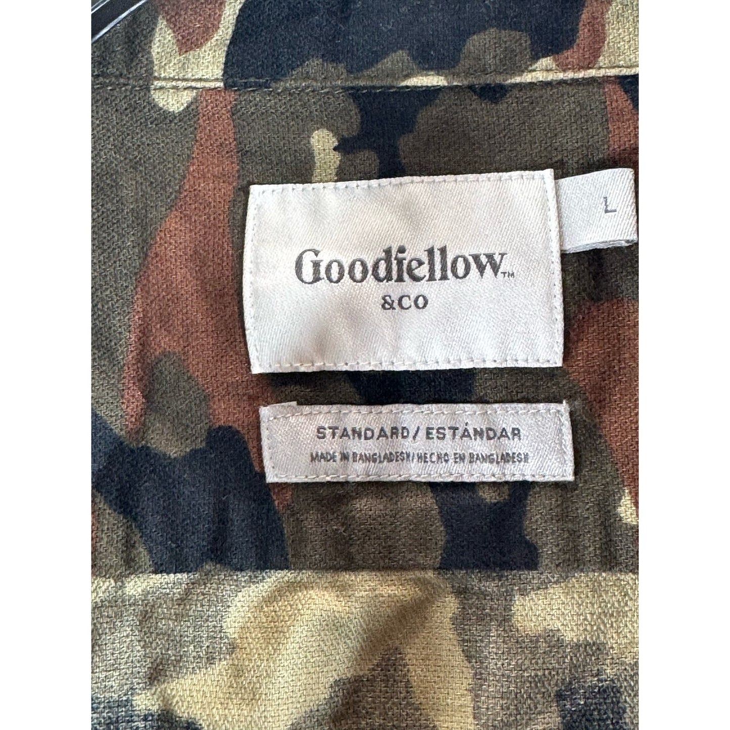 GOODFELLOW & CO Men's Green Camo Standard-Fit Button-Up Long Sleeve Shirt SZ L